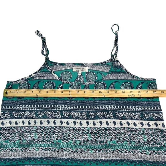 Cotton On Womens Singlet Top Sz L Speghetti Strap Crop Tank Blue Teal Paisley - Picture 6 of 6